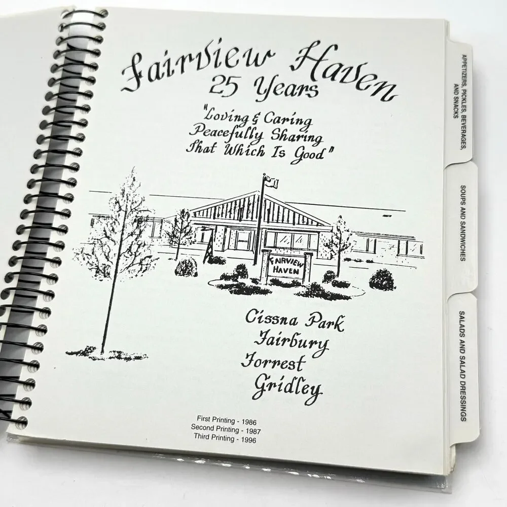 Fairbury Illinois Fairview Haven Cookbook Community Recipes Vintage 1980s 1990s